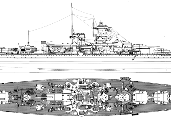 Combat ship DKM Scharnhorst 1939 [Battleship] - drawings, dimensions, pictures